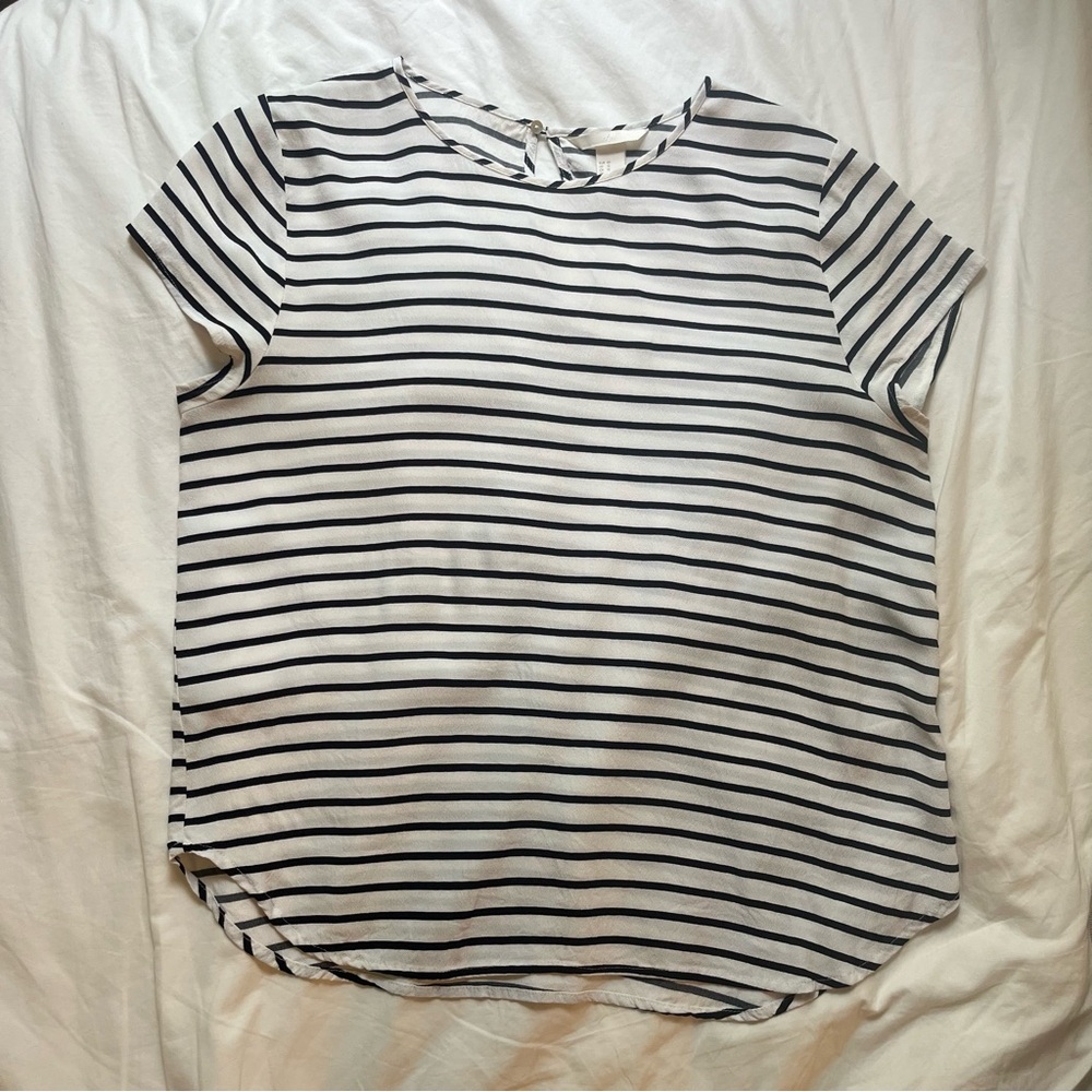 H&M Black and White Striped Short-Sleeve Blouse size 12
